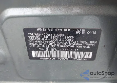 2015 Subaru Impreza 2.0I Premium from USA, damaged, VIN JF1GPAC68FH268973